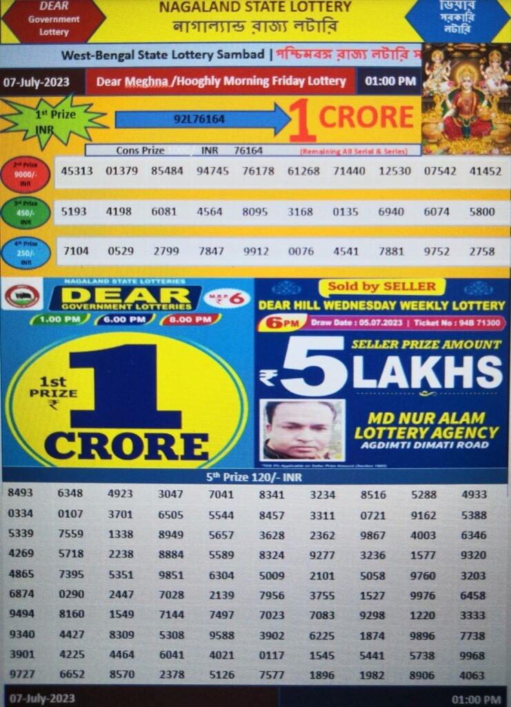 Dear Lottery result 7th July 1 pm